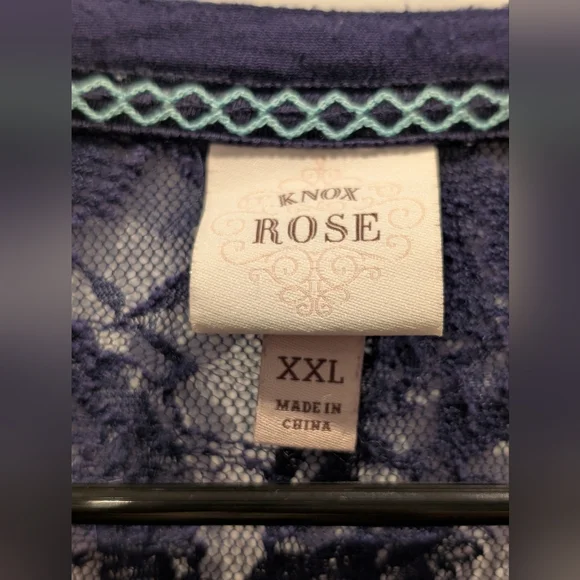 Knox Rose Open-Front Cardigan Lace Back & Crochet Navy Blue XXL - Picture 4 of 9